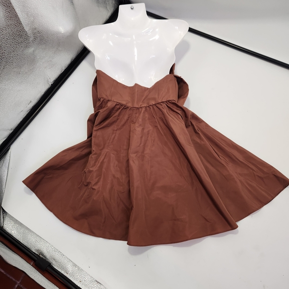 Zara Strapless Brown Dress with Bow Size Xs - Picture 4 of 5